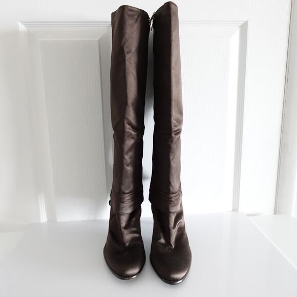 Ralph Lauren Purple Label Brown Satin Knee High Convertible Ankle Boots - Picture 6 of 16
